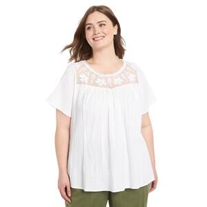 Lane Bryant Lace Crinkle Short Sleeve Blouse Top White 18